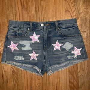 Forever21 Cut Off Denim Shorts w Sequin Stars sz M